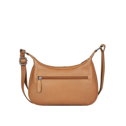 Umhängetasche in Bananenform 27x15cm in Cognac mit Reißverschluss - leder-accessoires.com