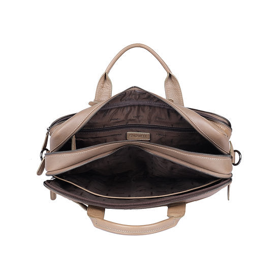 Businesstasche aus Leder in Taupe|Grau mit Reißverschluss und Vortasche - leder-accessoires.com