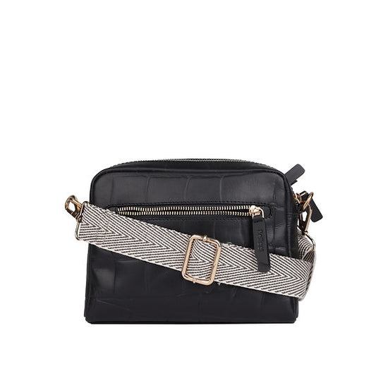 Umhängetasche 22x15cm in Schwarz mit Krokooptik - leder-accessoires.com