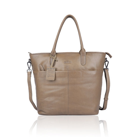 Ledershopper in Taupe|Grau mit Reißverschluss und Vortaschen - leder-accessoires.com