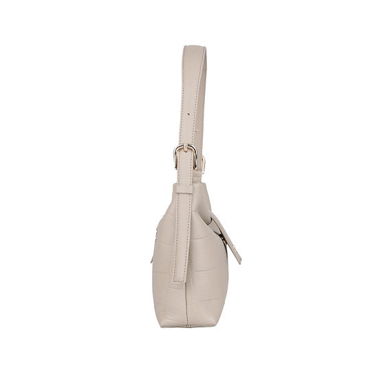 Schultertasche | Kurzgriff 28x18cm in Beige mit Krokooptik - leder-accessoires.com
