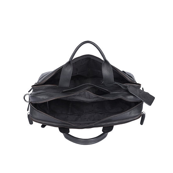 Businesstasche aus Leder in Schwarz mit Reißverschluss und Vortasche - leder-accessoires.com