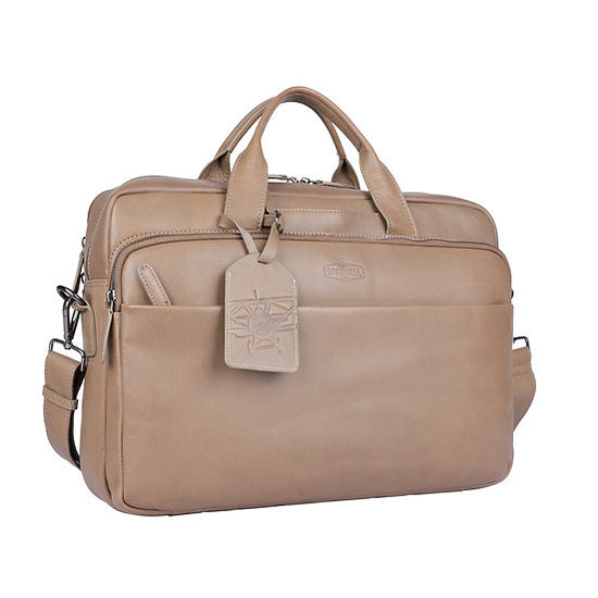 Businesstasche aus Leder in Taupe|Grau mit Reißverschluss und Vortasche - leder-accessoires.com