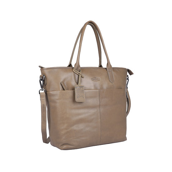 Ledershopper in Taupe|Grau mit Reißverschluss und Vortaschen - leder-accessoires.com