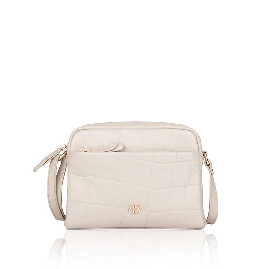 Umhängetasche 22x15cm in Beige mit Krokooptik - leder-accessoires.com