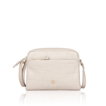 Umhängetasche 22x15cm in Beige mit Krokooptik - leder-accessoires.com