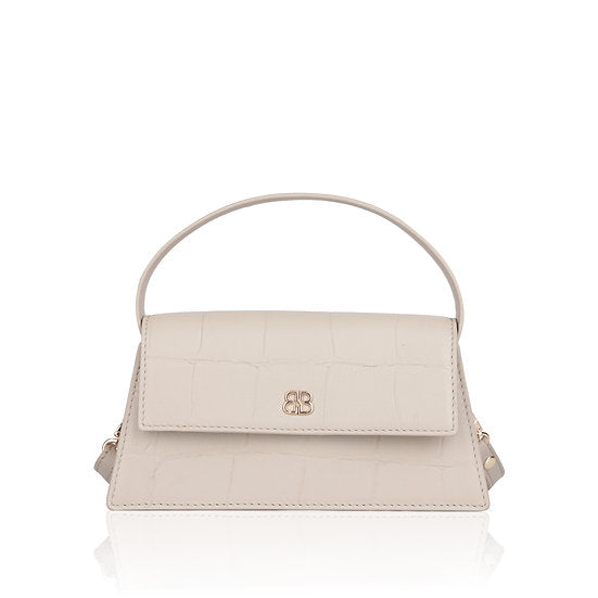 Kurzgrifftasche 22x11cm in Beige mit Krokooptik - leder-accessoires.com