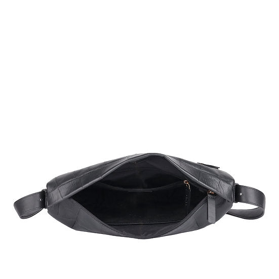 Umhängetasche in Bananenform 36x22cm in Schwarz mit Krokooptik - leder-accessoires.com