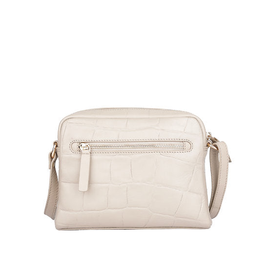 Umhängetasche 22x15cm in Beige mit Krokooptik - leder-accessoires.com