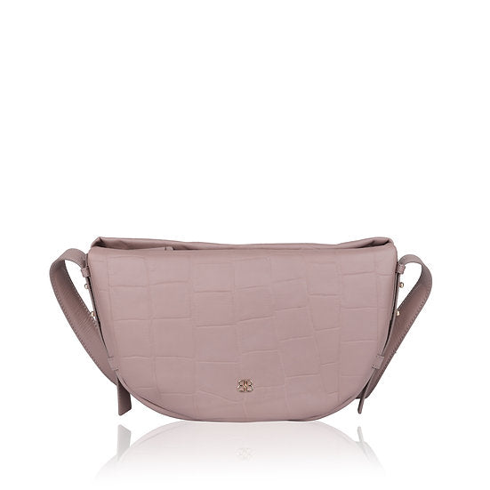 Umhängetasche in Bananenform 36x22cm in Lila mit Krokooptik - leder-accessoires.com