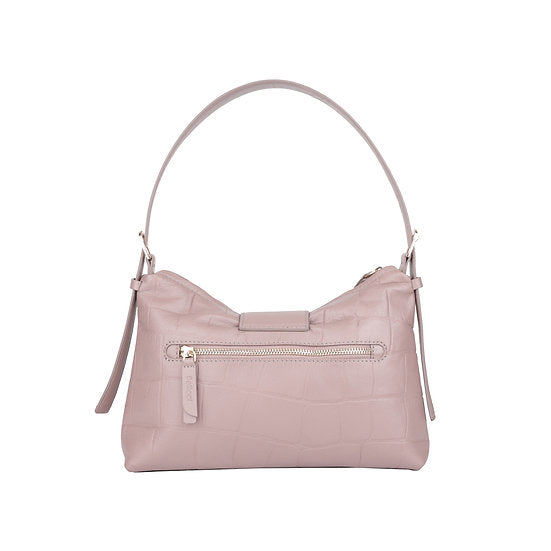 Schultertasche | Kurzgriff 28x18cm in Lila mit Krokooptik - leder-accessoires.com