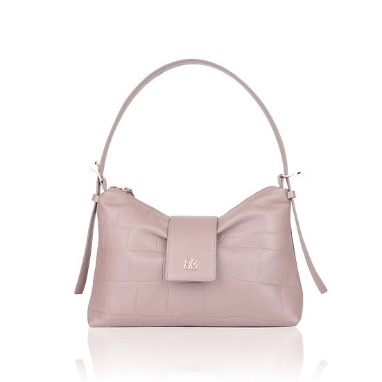 Schultertasche | Kurzgriff 28x18cm in Lila mit Krokooptik - leder-accessoires.com