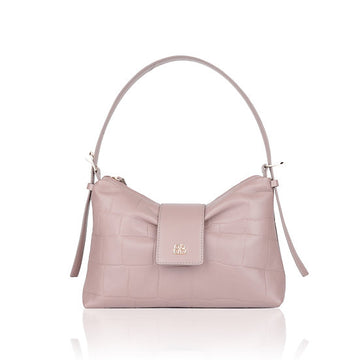 Schultertasche | Kurzgriff 28x18cm in Lila mit Krokooptik - leder-accessoires.com