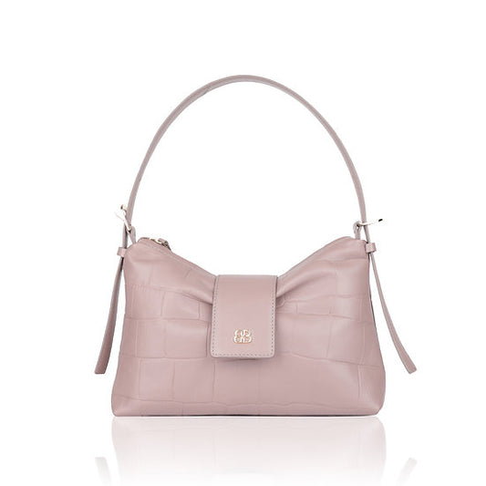 Schultertasche | Kurzgriff 28x18cm in Lila mit Krokooptik - leder-accessoires.com