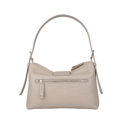 Schultertasche | Kurzgriff 28x18cm in Beige mit Krokooptik - leder-accessoires.com