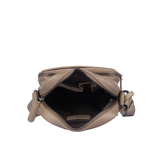 Umhängetasche aus Leder in Taupe|Grau mit Reißverschluss - leder-accessoires.com
