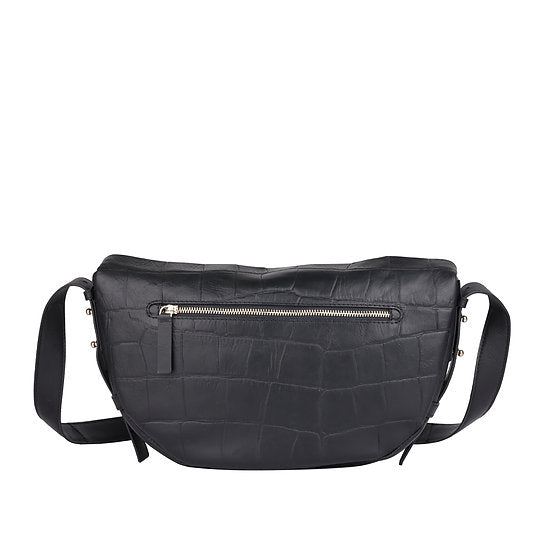 Umhängetasche in Bananenform 36x22cm in Schwarz mit Krokooptik - leder-accessoires.com