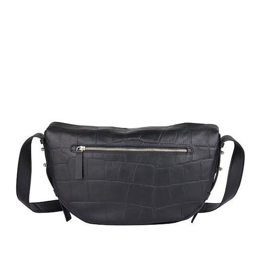 Umhängetasche in Bananenform 36x22cm in Schwarz mit Krokooptik - leder-accessoires.com