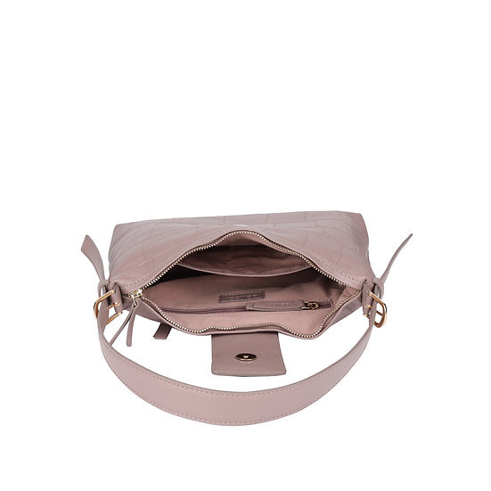 Schultertasche | Kurzgriff 28x18cm in Lila mit Krokooptik - leder-accessoires.com