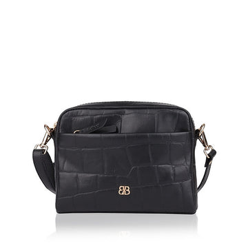 Umhängetasche 22x15cm in Schwarz mit Krokooptik - leder-accessoires.com
