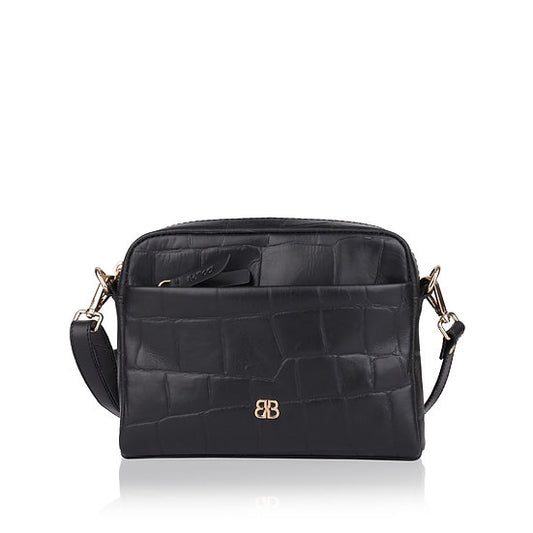 Umhängetasche 22x15cm in Schwarz mit Krokooptik - leder-accessoires.com