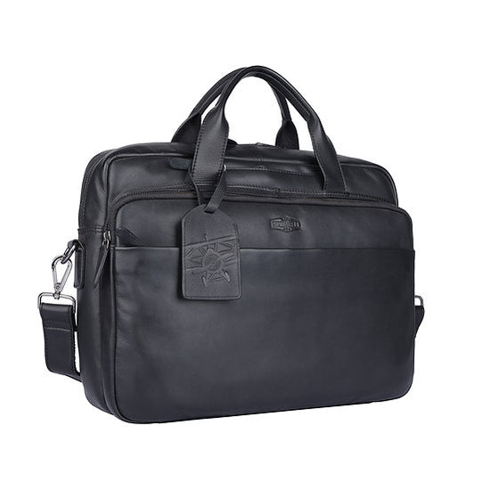 Businesstasche 40,5x30cm in Schwarz mit Reißverschluss und Vortasche - leder-accessoires.com