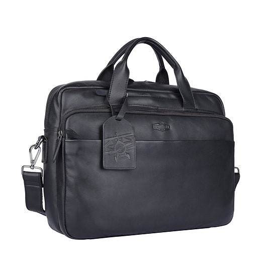 Businesstasche 40,5x30cm in Schwarz mit Reißverschluss und Vortasche - leder-accessoires.com