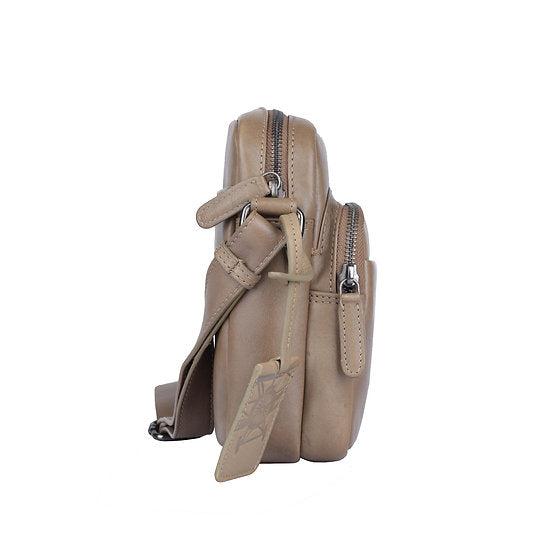 Umhängetasche aus Leder in Taupe|Grau mit Reißverschluss - leder-accessoires.com
