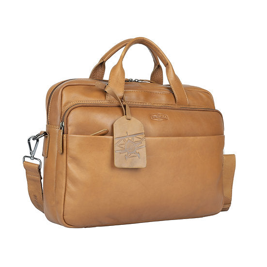 Businesstasche 40,5x30cm in Cognac mit Reißverschluss und Vortasche - leder-accessoires.com