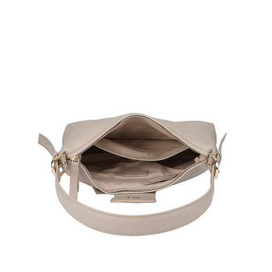 Schultertasche | Kurzgriff 28x18cm in Beige mit Krokooptik - leder-accessoires.com