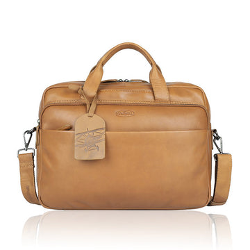 Businesstasche 40,5x30cm in Cognac mit Reißverschluss und Vortasche - leder-accessoires.com
