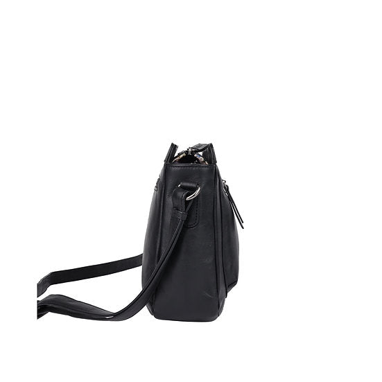 Umhängetasche 26x22cm in Schwarz mit Reißverschluss - leder-accessoires.com