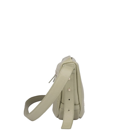 Umhängetasche in Bananenform 36x22cm in Mint mit Krokooptik - leder-accessoires.com