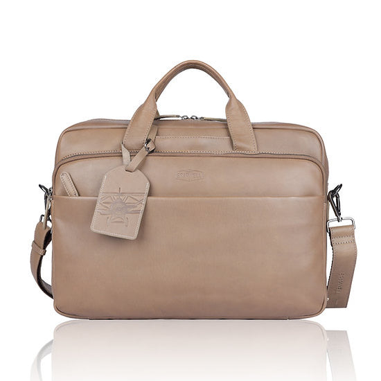 Businesstasche aus Leder in Taupe|Grau mit Reißverschluss und Vortasche - leder-accessoires.com