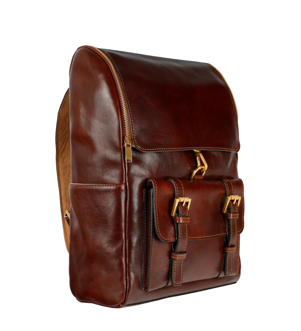 Rucksack| Businessrucksack 29 x 40cm in Braun aus Leder mit Vortasche - leder-accessoires.com