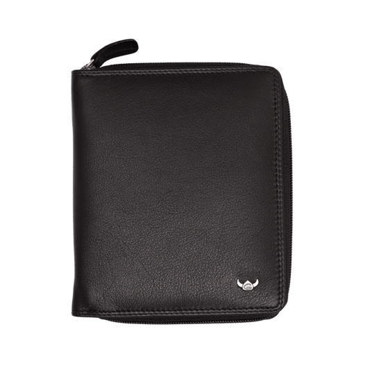 Lederbörse 10,5x12,5cm in Schwarz mit Rundumreißverschluss - leder-accessoires.com