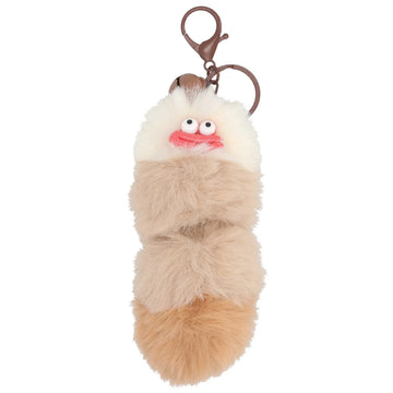 Pompon-Taschenanhänger Würmchen mit Gesicht in Taupe mit Schlüsselring - leder-accessoires.com