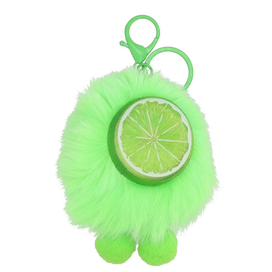 Pompon-Taschenanhänger Motiv Orange in Neon-Grün mit Schlüsselring - leder-accessoires.com
