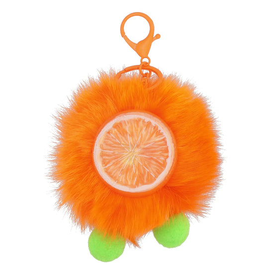 Pompon-Taschenanhänger Motiv Orange in Neon-Orange mit Schlüsselring - leder-accessoires.com