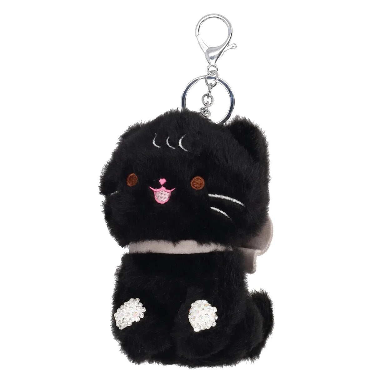 Pompon-Taschenanhänger Kätzchen in Schwarz mit Schlüsselring - leder-accessoires.com