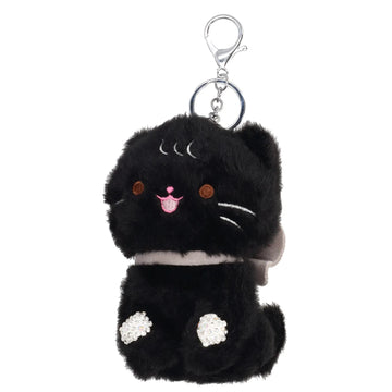 Pompon-Taschenanhänger Kätzchen in Schwarz mit Schlüsselring - leder-accessoires.com