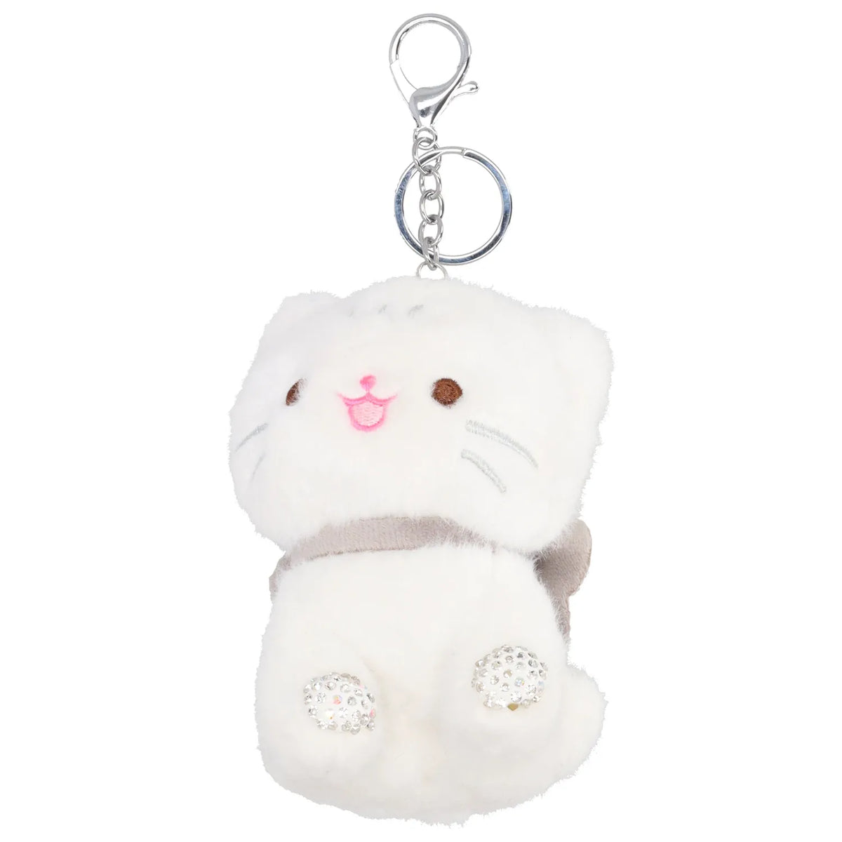 Pompon-Taschenanhänger Kätzchen in Weiß mit Schlüsselring - leder-accessoires.com