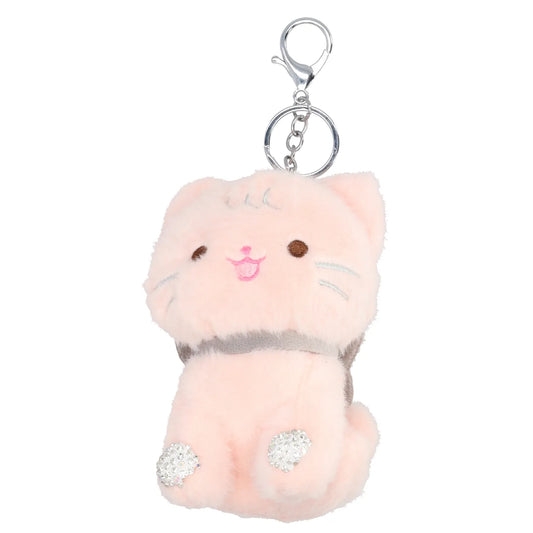 Pompon-Taschenanhänger Kätzchen in Rosa mit Schlüsselring - leder-accessoires.com