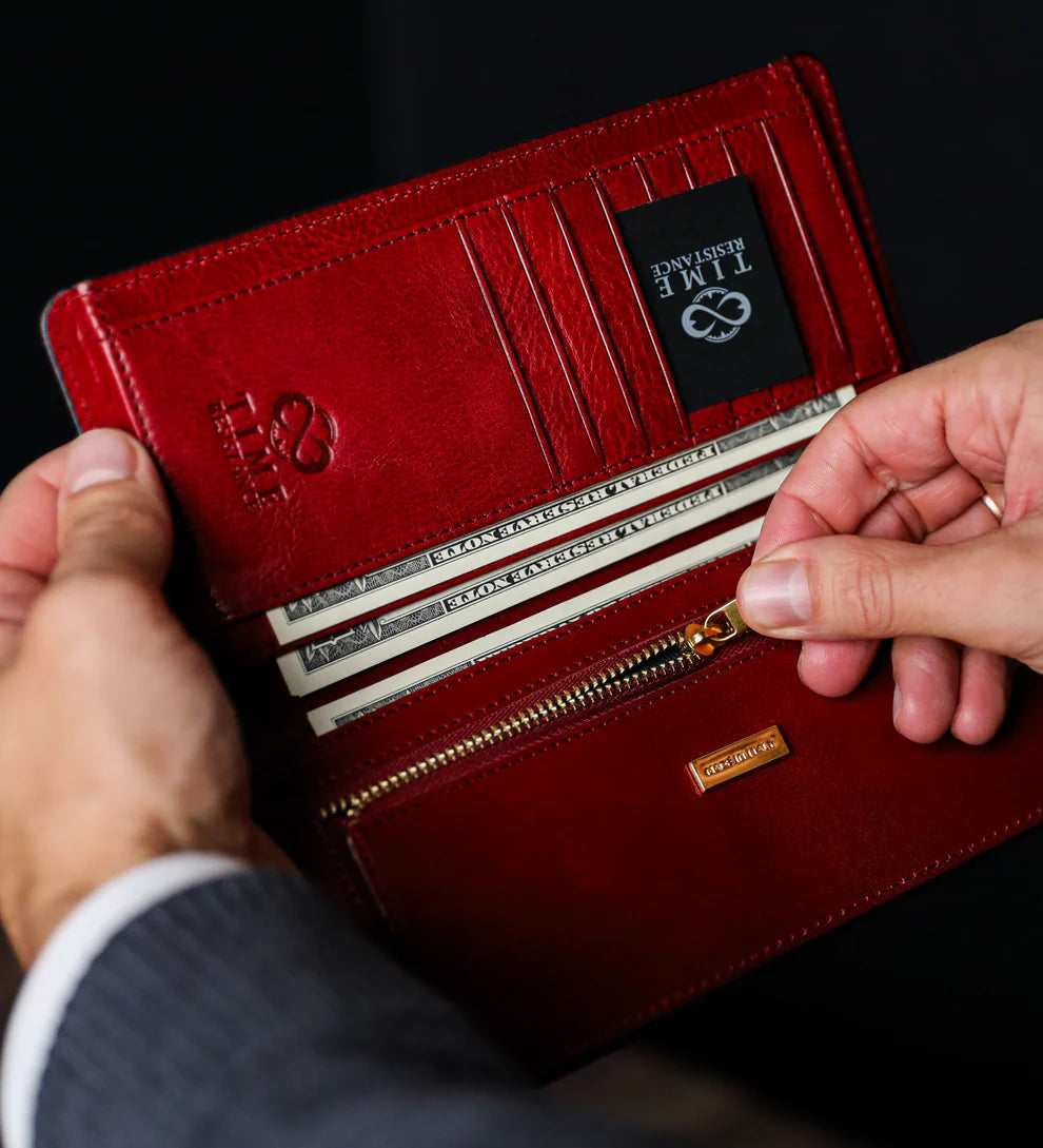 Lederbörse 20,5x10cm in Rot mit Kartenfächer aus Leder - leder-accessoires.com