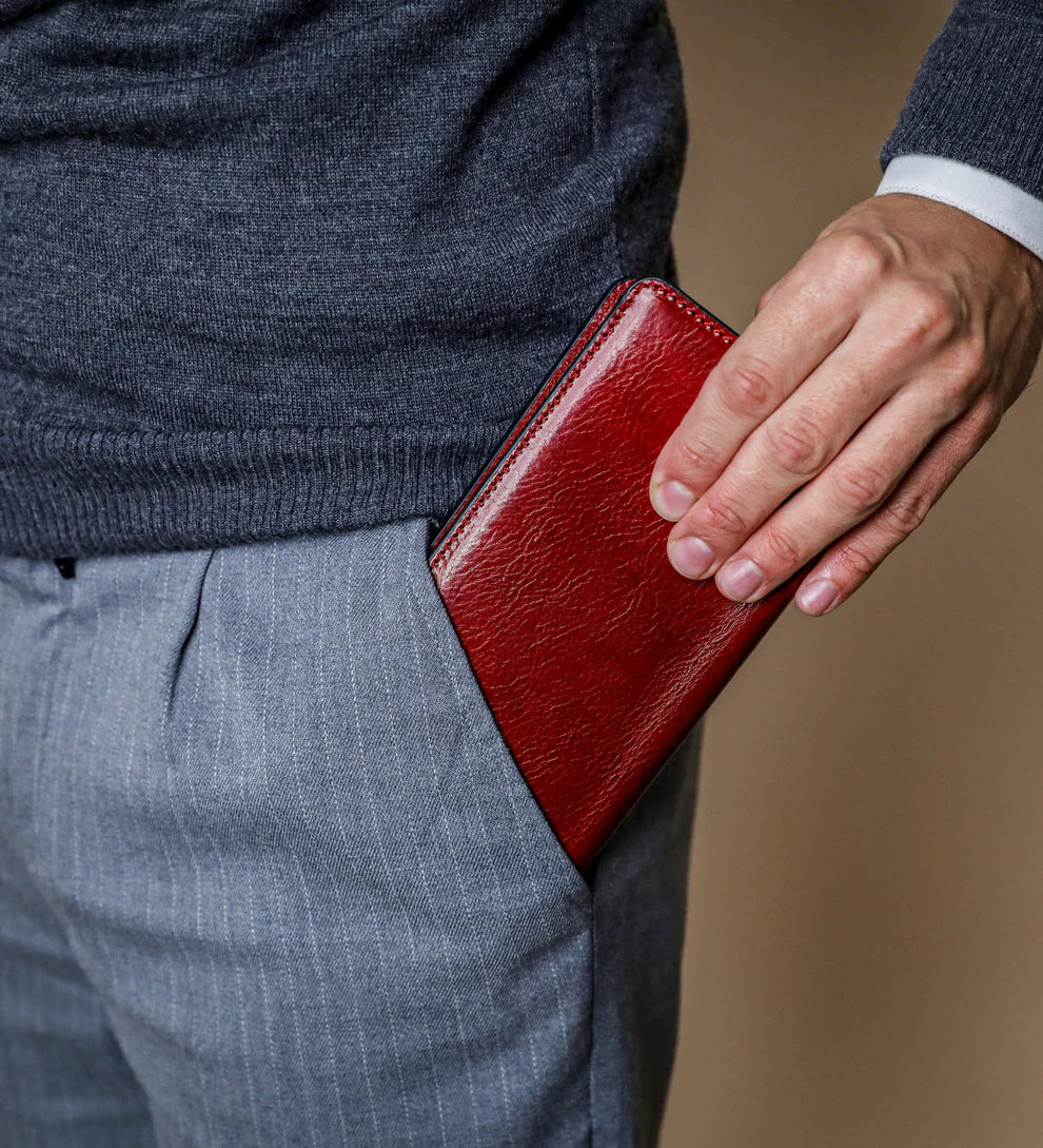 Lederbörse 20,5x10cm in Rot mit Kartenfächer aus Leder - leder-accessoires.com