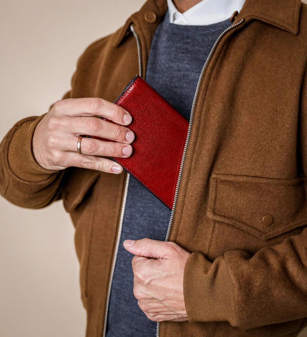 Lederbörse 20,5x10cm in Rot mit Kartenfächer aus Leder - leder-accessoires.com