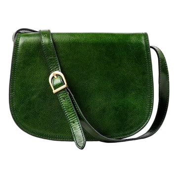 Umhängetasche|Satteltasche 25 x 18cm in Grün aus Leder - leder-accessoires.com