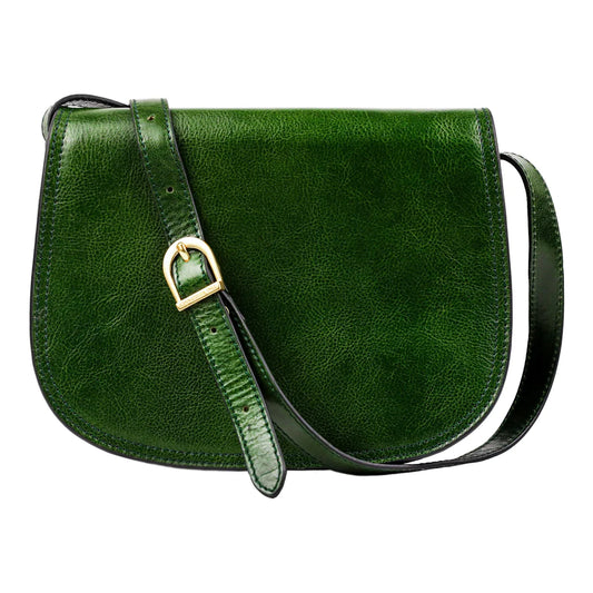 Umhängetasche|Satteltasche 25 x 18cm in Grün aus Leder - leder-accessoires.com