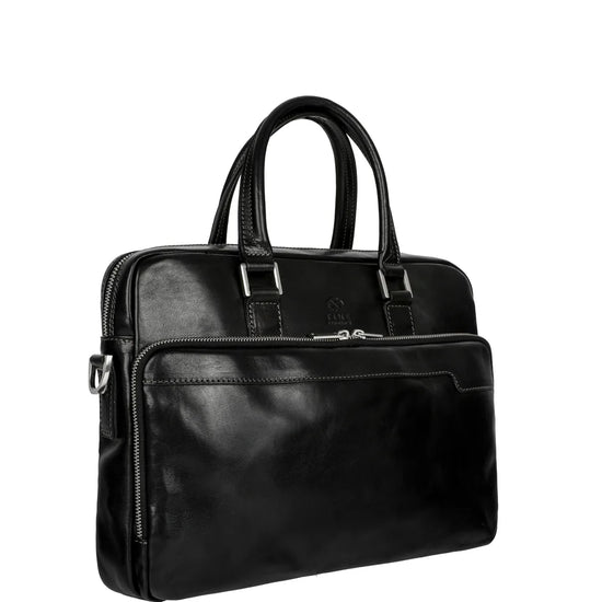 Business-| Dokumententasche 37,5 x 28m in Schwarz mit Reißverschluss und Vortasche - leder-accessoires.com