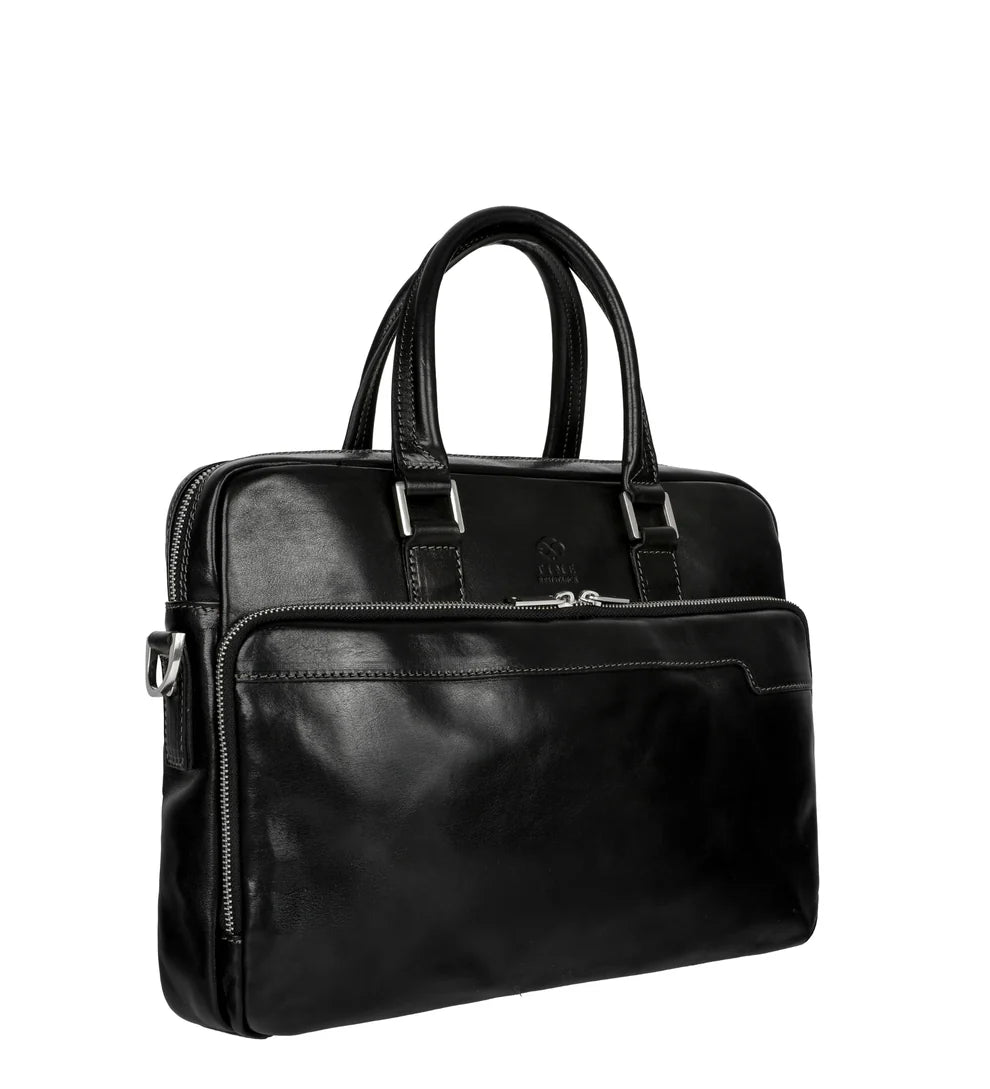 Business-| Dokumententasche 37,5 x 28m in Schwarz mit Reißverschluss und Vortasche - leder-accessoires.com